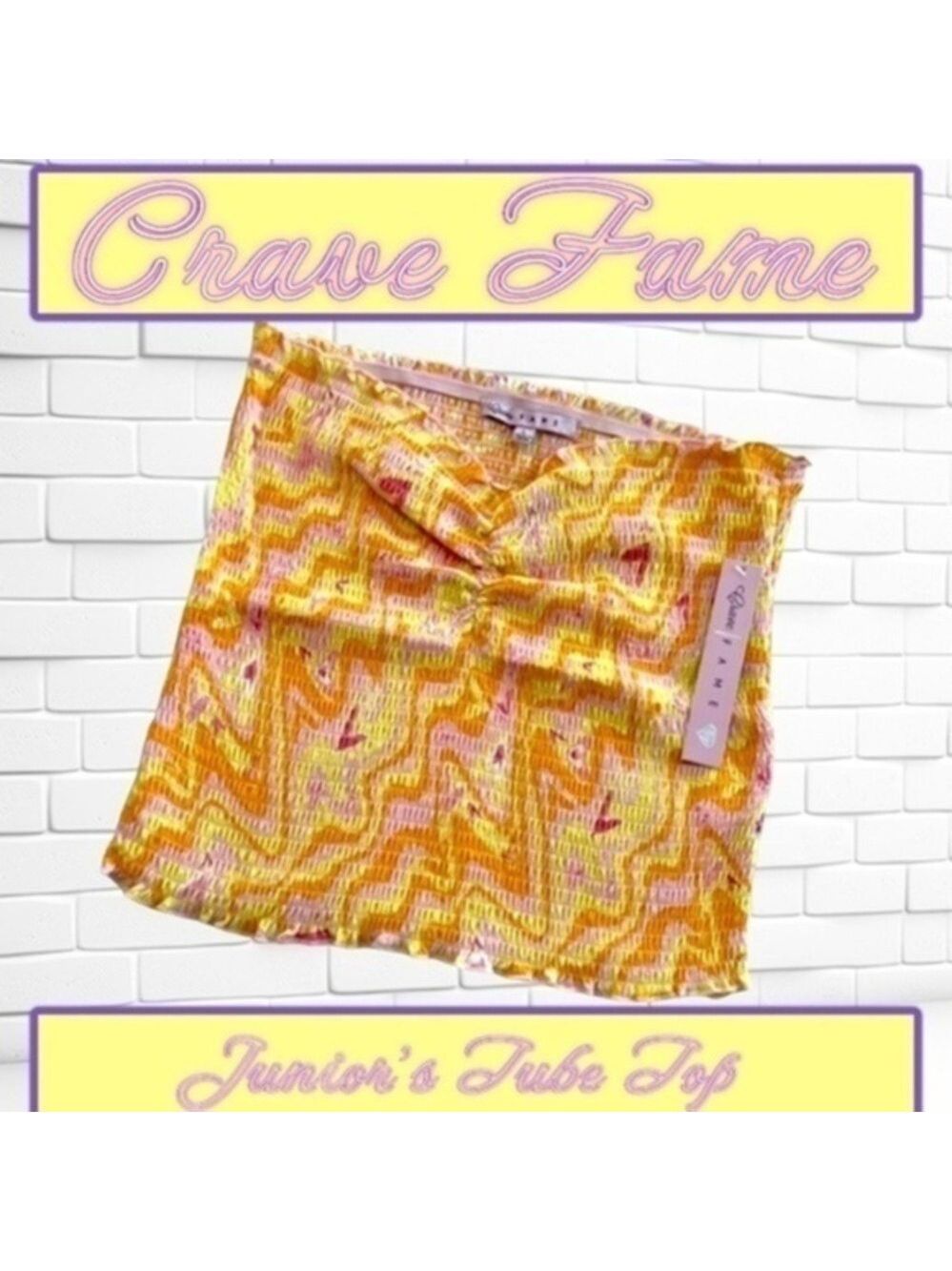 CRAVE FAME Juniors' Smocked Tube Top in Tangerine Combo NWT/Lg